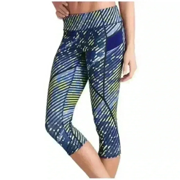 Athleta Blue Green Radical Stride Capri Leggings Women Size XXS Yoga Gym Active - Picture 1 of 14